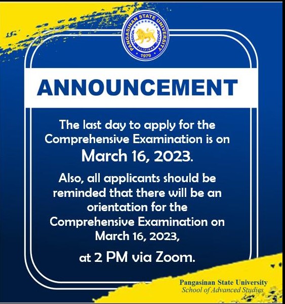 Last Chance to Apply for Comprehensive Examination on March 16, 2023